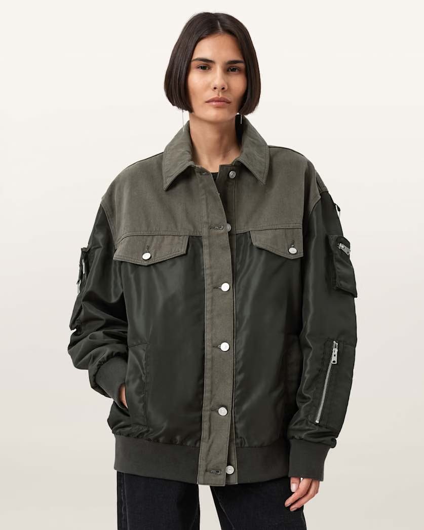 AllSaints Verity Relaxed Fit Bomber Jacket Women's Khaki Green Women's