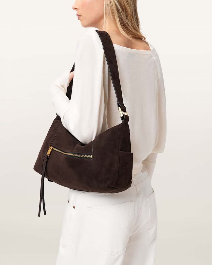 AllSaints Vega Suede Shoulder Bag Women's Bitter Brown Women's