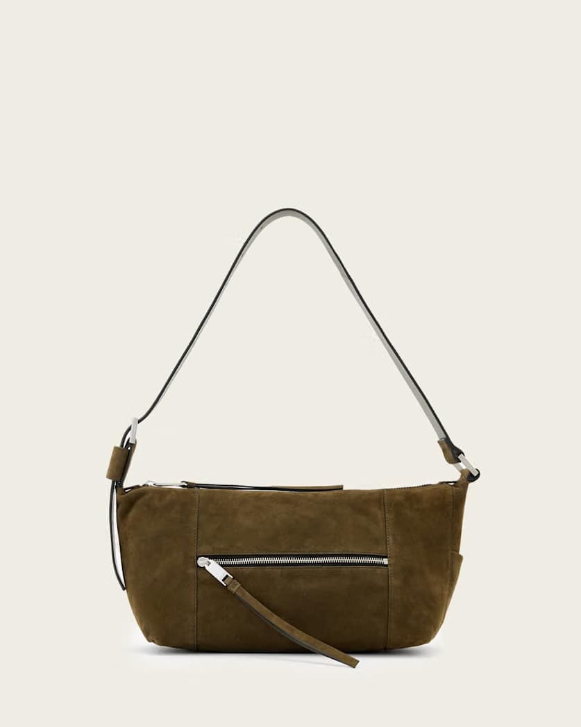 AllSaints Vega Suede Shoulder Bag Women's Olive Green Women's