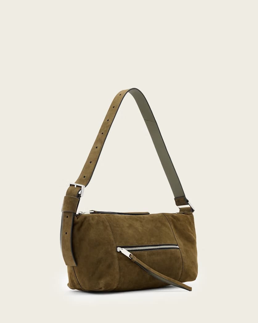 AllSaints Vega Suede Shoulder Bag Women's Olive Green Women's