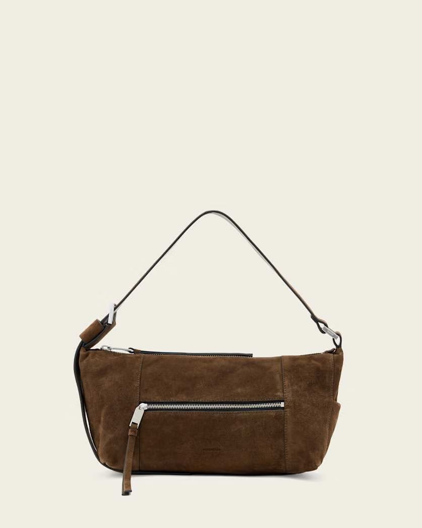 AllSaints Vega Suede Shoulder Bag Women's Fango Brown Women's