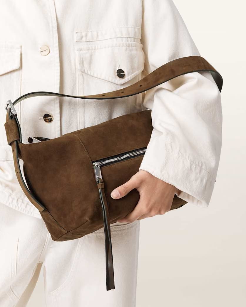 AllSaints Vega Suede Shoulder Bag Women's Fango Brown Women's
