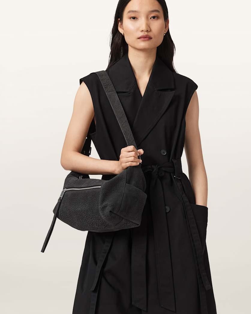 AllSaints Vega Leather Shoulder Bag Women's Meteorite Grey Women's