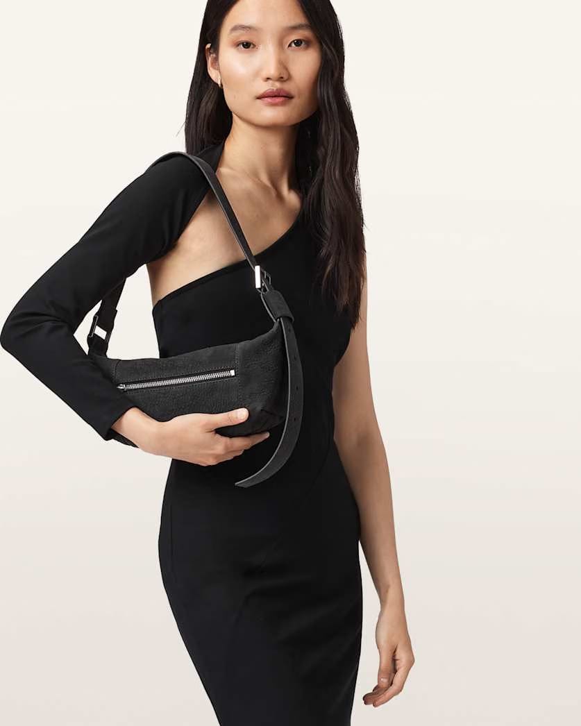 AllSaints Vega Leather Mini Shoulder Bag Women's Meteorite Grey Women's