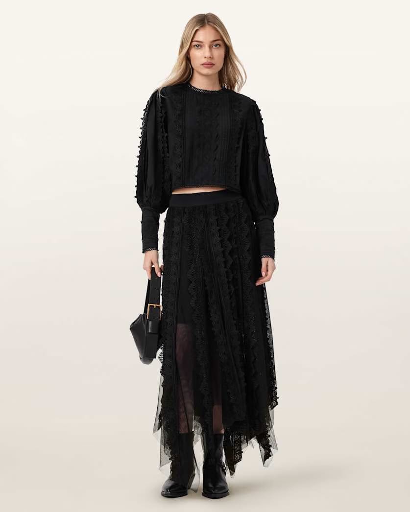AllSaints Vashtie Lace Maxi Skirt Women's Optic White Women's