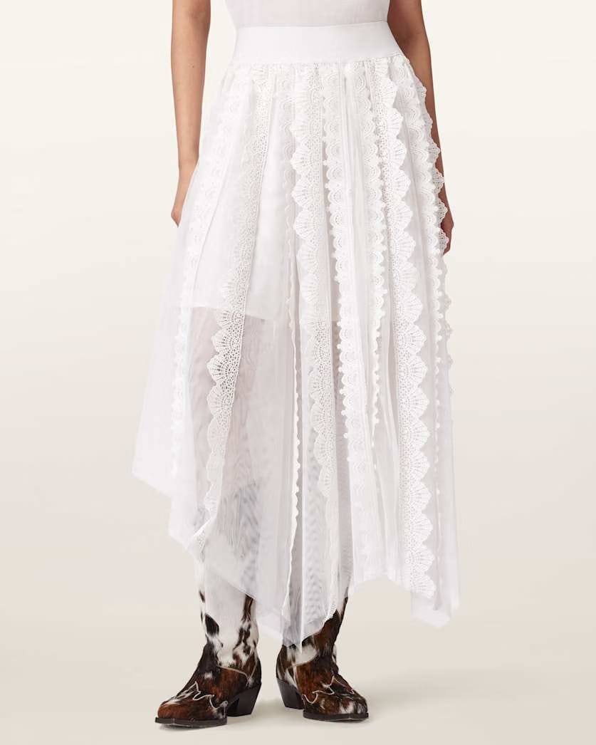 AllSaints Vashtie Lace Maxi Skirt Women's Optic White Women's