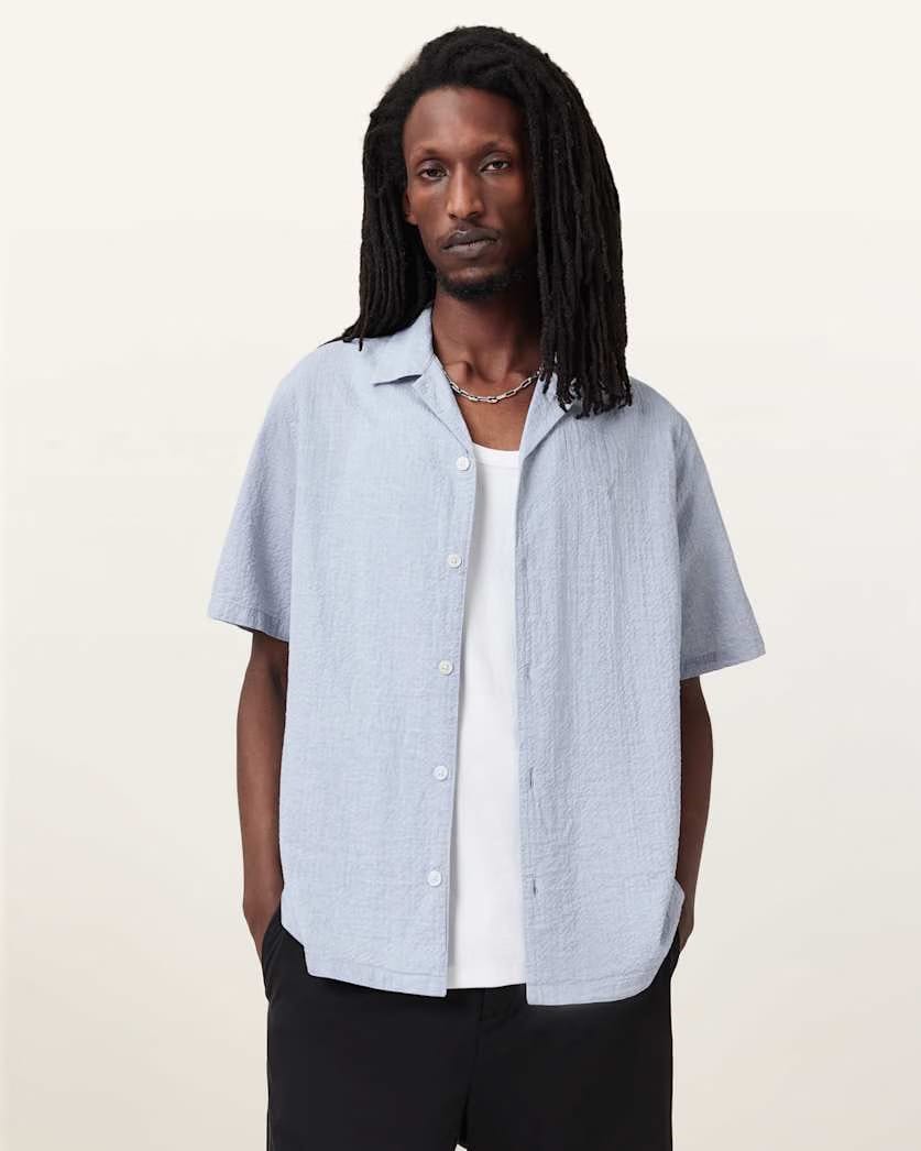 AllSaints Valmer Relaxed Fit Ramskull Shirt Blueberry Blue