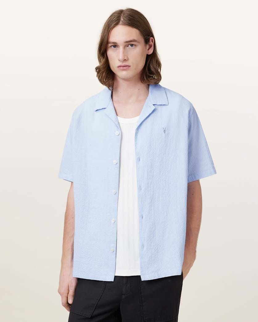 AllSaints Valmer Relaxed Fit Ramskull Shirt Blueberry Blue