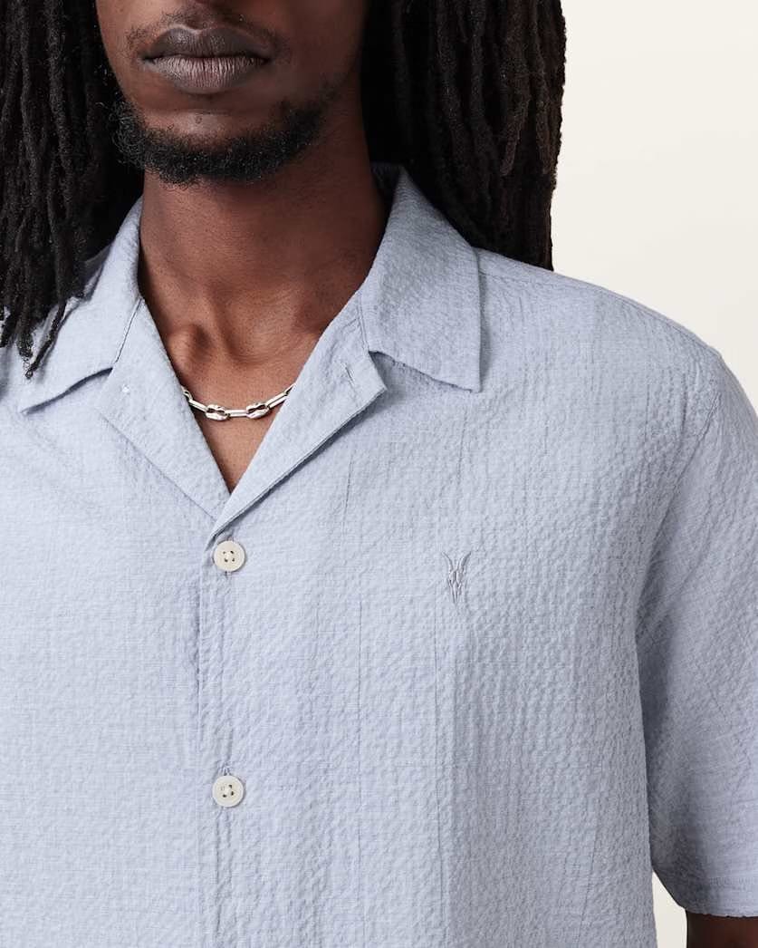 AllSaints Valmer Relaxed Fit Ramskull Shirt Blueberry Blue