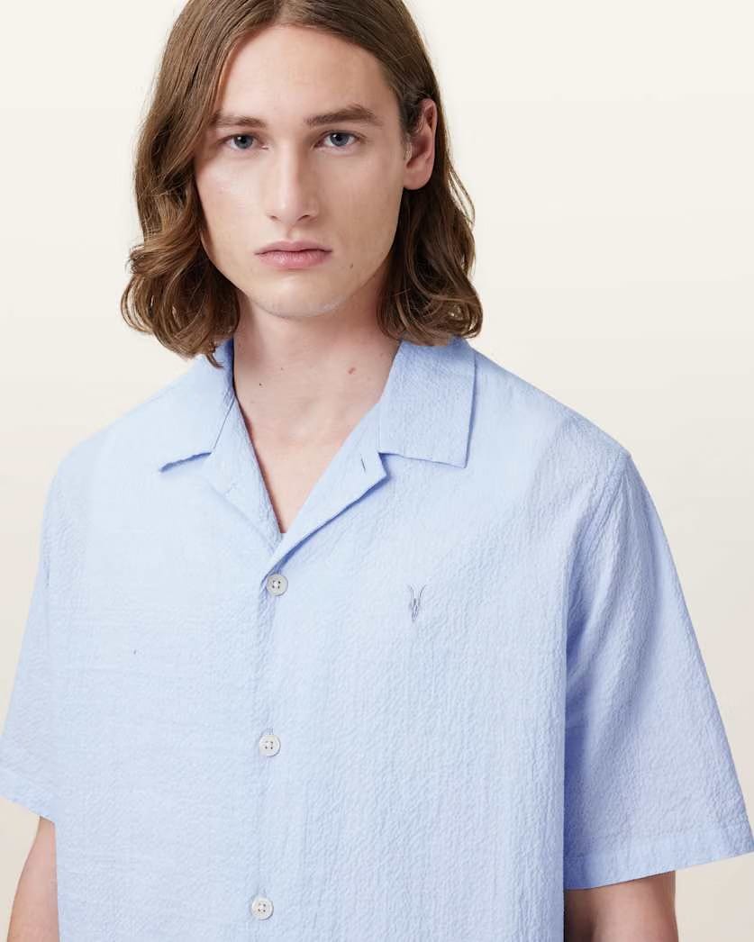 AllSaints Valmer Relaxed Fit Ramskull Shirt Blueberry Blue