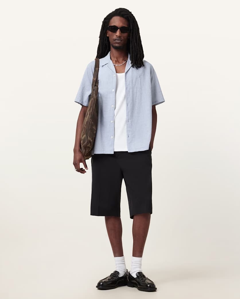 AllSaints Valmer Relaxed Fit Ramskull Shirt Blueberry Blue