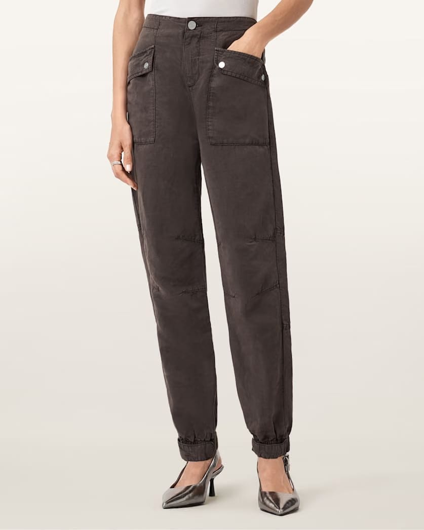 AllSaints Val Linen Blend Cargo Pants Women's Dark Brown Women's