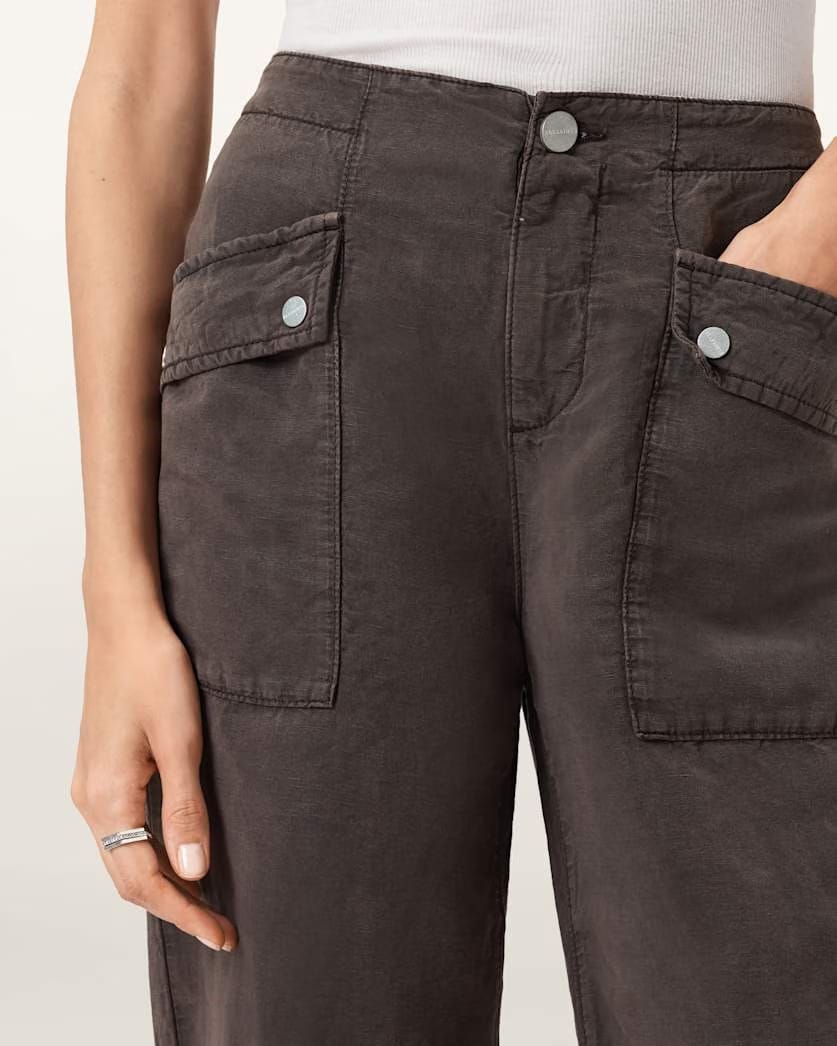 AllSaints Val Linen Blend Cargo Pants Women's Dark Brown Women's