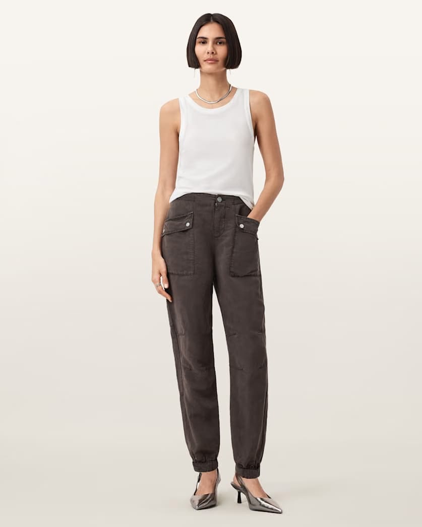 AllSaints Val Linen Blend Cargo Pants Women's Dark Brown Women's