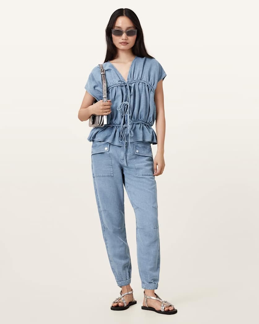 AllSaints Val High Rise Cargo Linen Blend Pants Women's Light Blue Women's