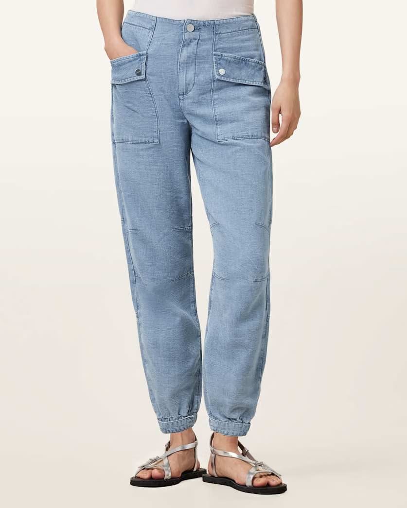 AllSaints Val High Rise Cargo Linen Blend Pants Women's Light Blue Women's