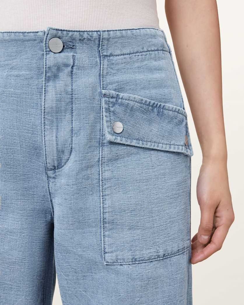 AllSaints Val High Rise Cargo Linen Blend Pants Women's Light Blue Women's