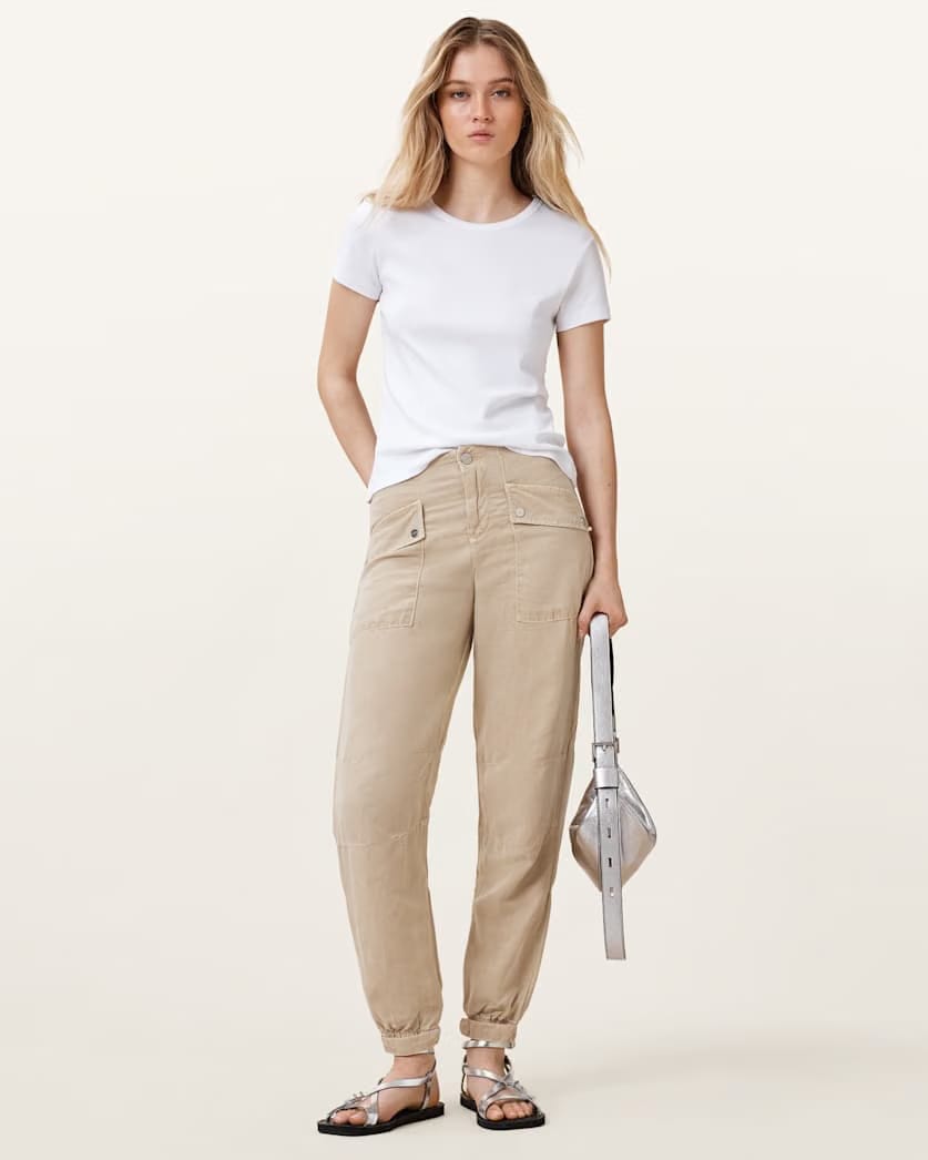 AllSaints Val High Rise Cargo Linen Blend Pants Women's Sand Brown Women's