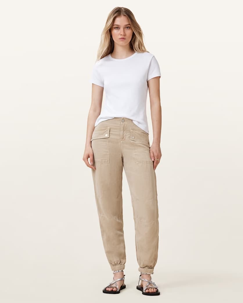 AllSaints Val High Rise Cargo Linen Blend Pants Women's Sand Brown Women's