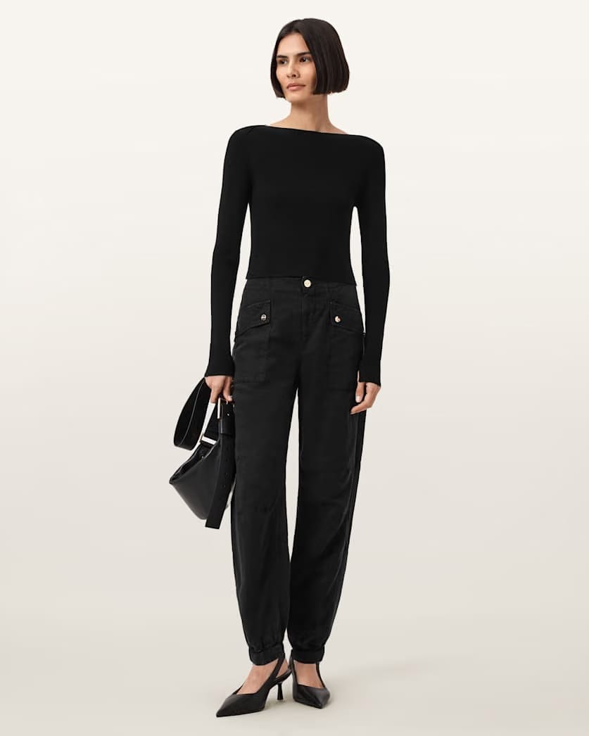 AllSaints Val Cargo Linen Blend Pants Women's Midnight Blue Women's