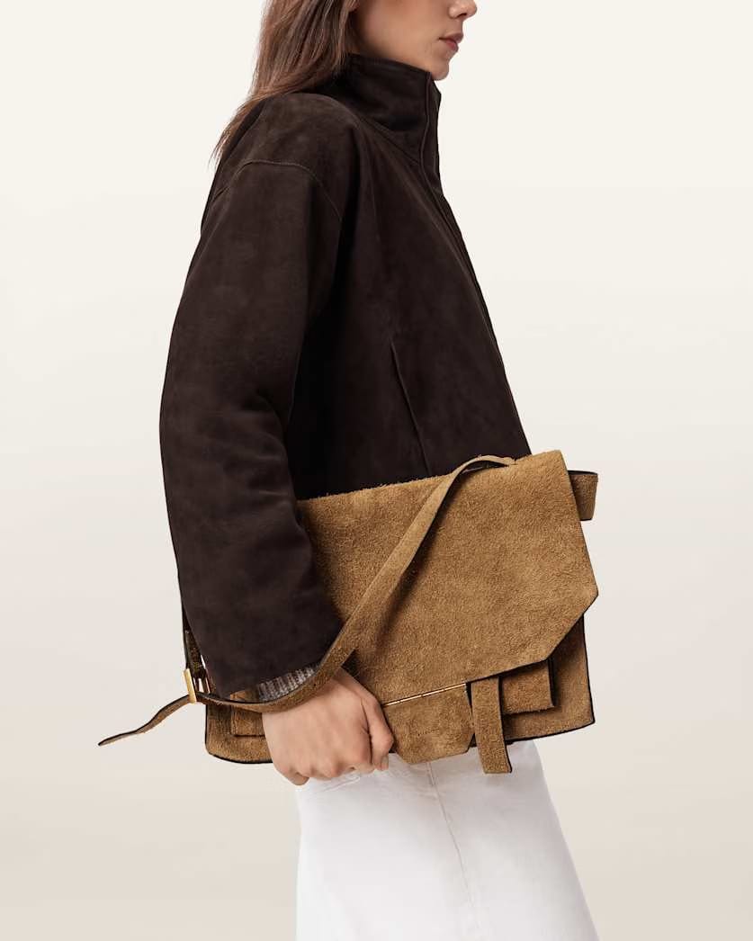 AllSaints Ursa Suede Satchel Bag Women's Biscuit Brown Women's