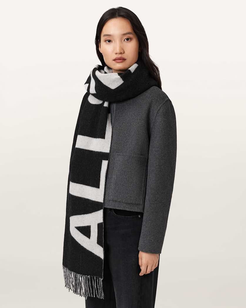 AllSaints Underground Reversible Wool Scarf Women's Black/White Women's