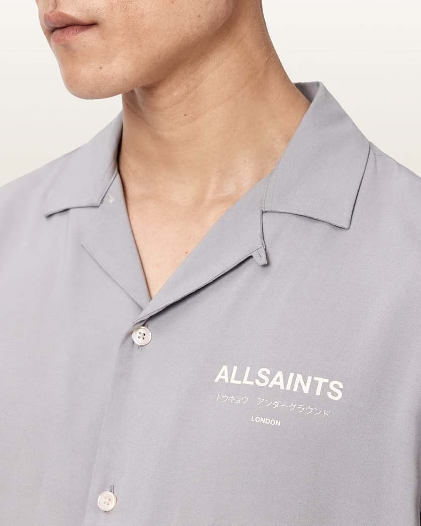 AllSaints Underground Relaxed Fit Logo Shirt Clouded Grey