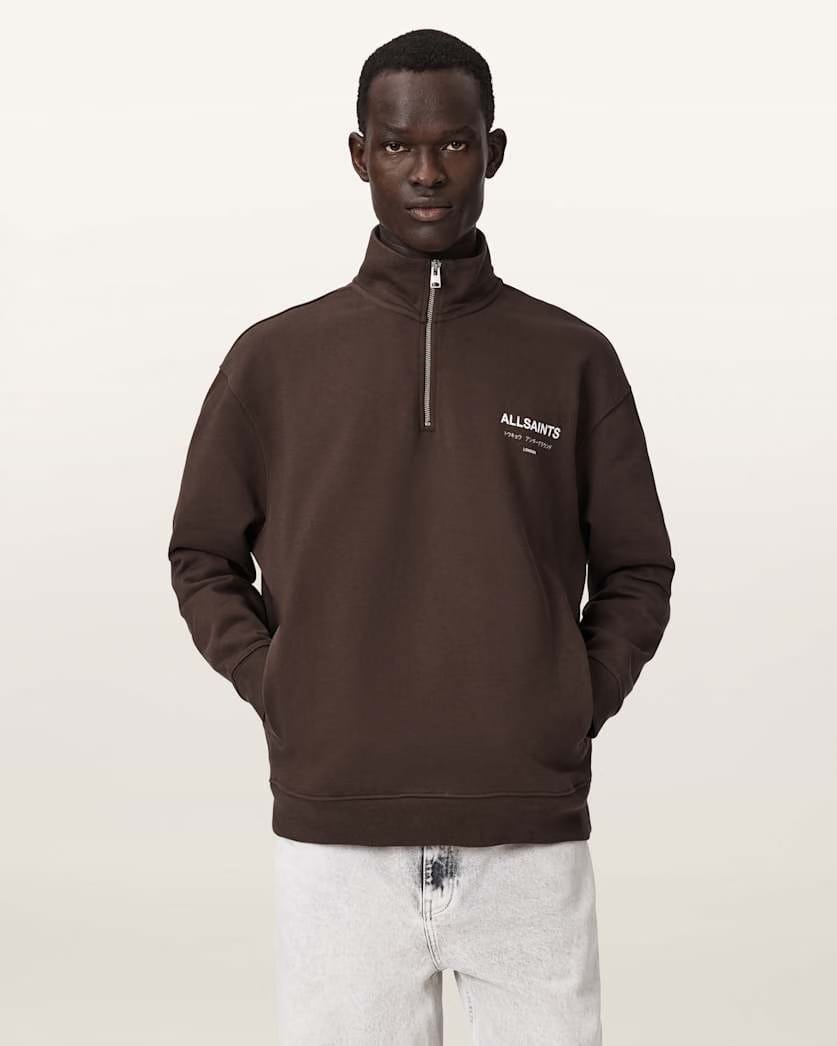 AllSaints Underground Half Zip Sweatshirt Bitter Brown