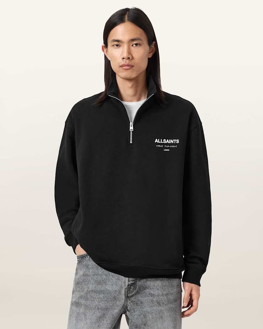 AllSaints Underground Half Zip Sweatshirt Bitter Brown