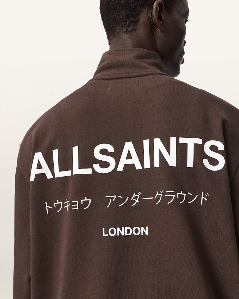 AllSaints Underground Half Zip Sweatshirt Bitter Brown