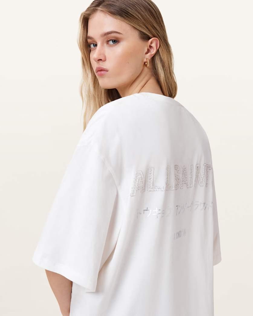 AllSaints Underground Amelie Oversized T Shirt Women's White Women's