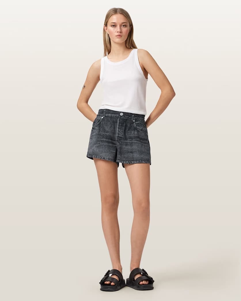 AllSaints Tyler Wide Leg Illusion Of Denim Shorts Women's Illusion Black Women's