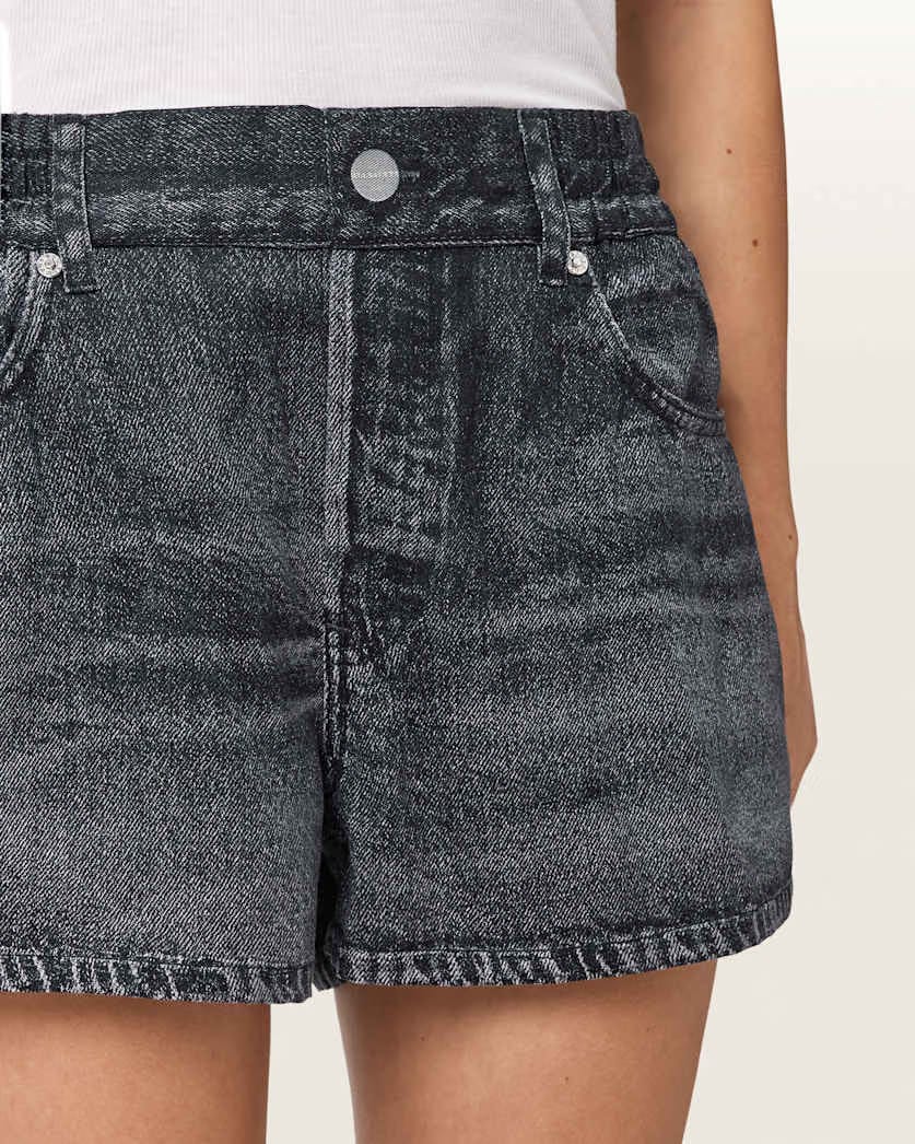 AllSaints Tyler Wide Leg Illusion Of Denim Shorts Women's Illusion Black Women's