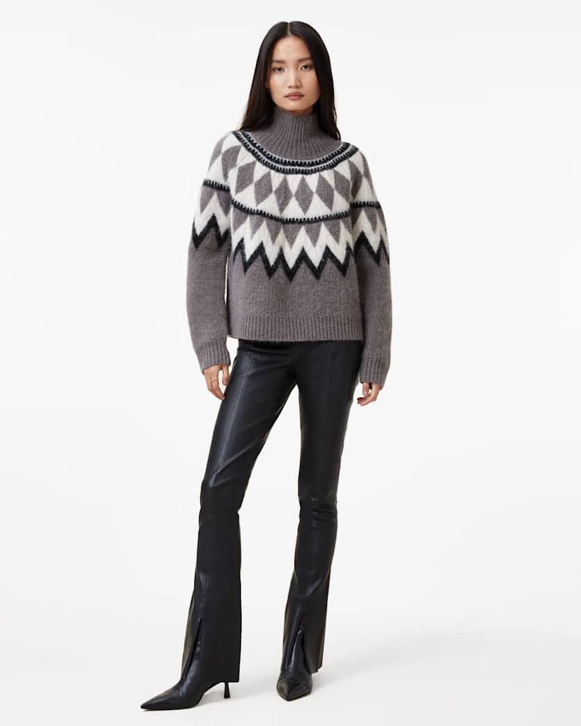 AllSaints Tura Funnel Neck Relaxed Fit Sweater Women's Eiffel Grey Women's