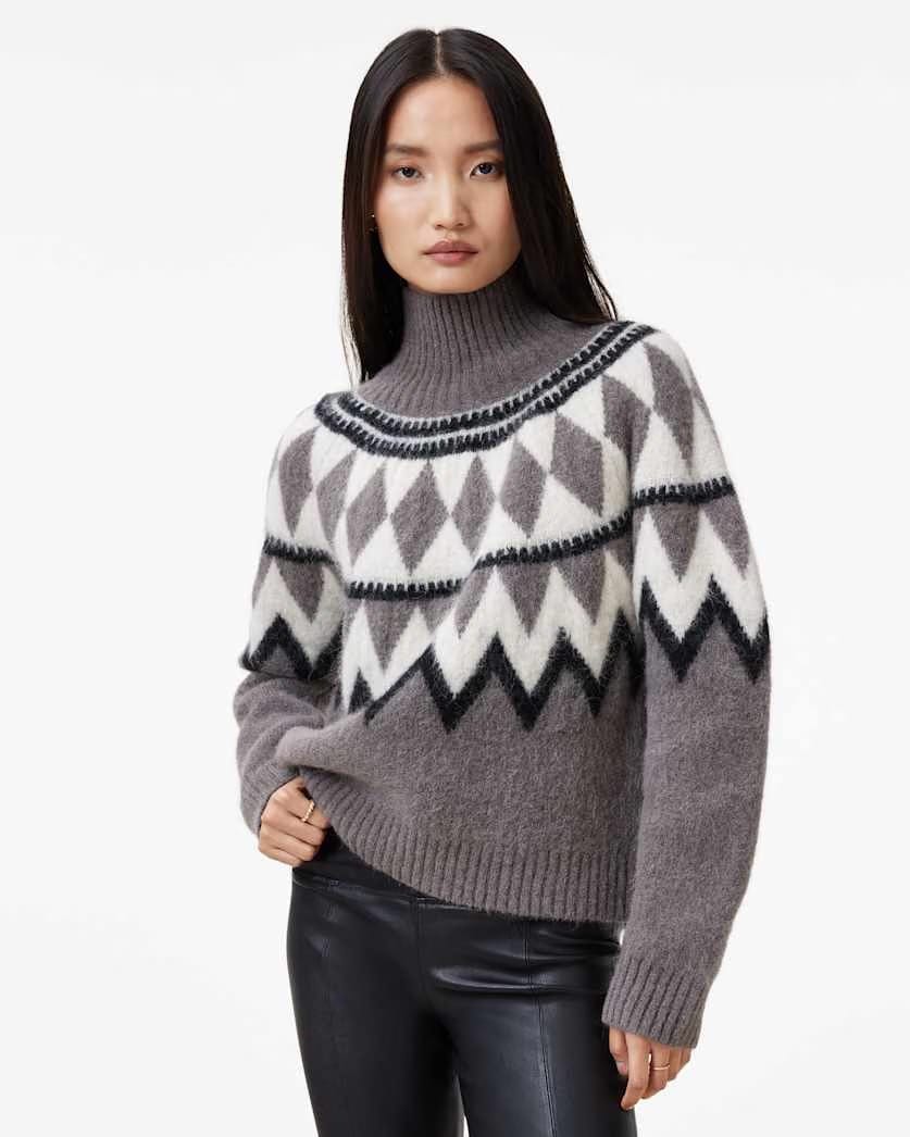 AllSaints Tura Funnel Neck Relaxed Fit Sweater Women's Eiffel Grey Women's