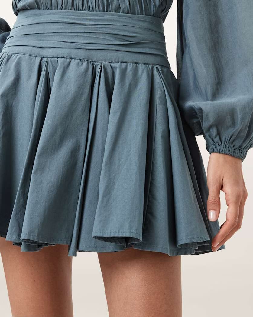 AllSaints Tulip Cotton Mini Skirt Women's Dark Slate Blue Women's