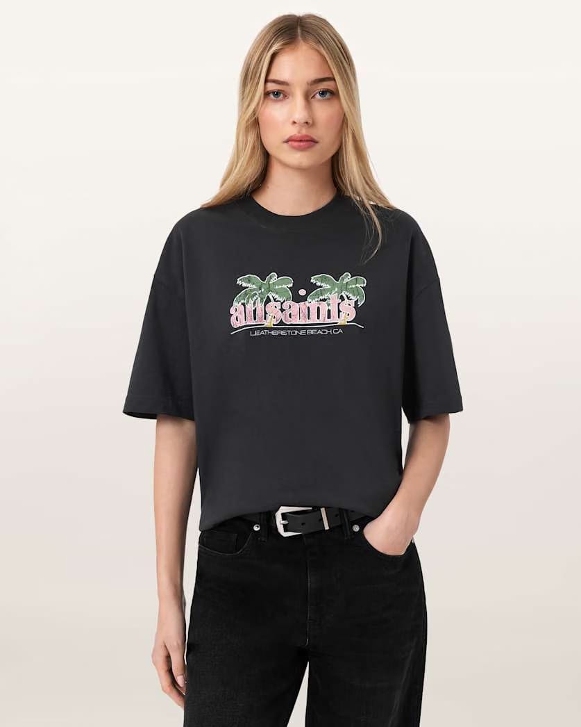 AllSaints Troppo Oversized Etta T Shirt Women's Washed Black Women's