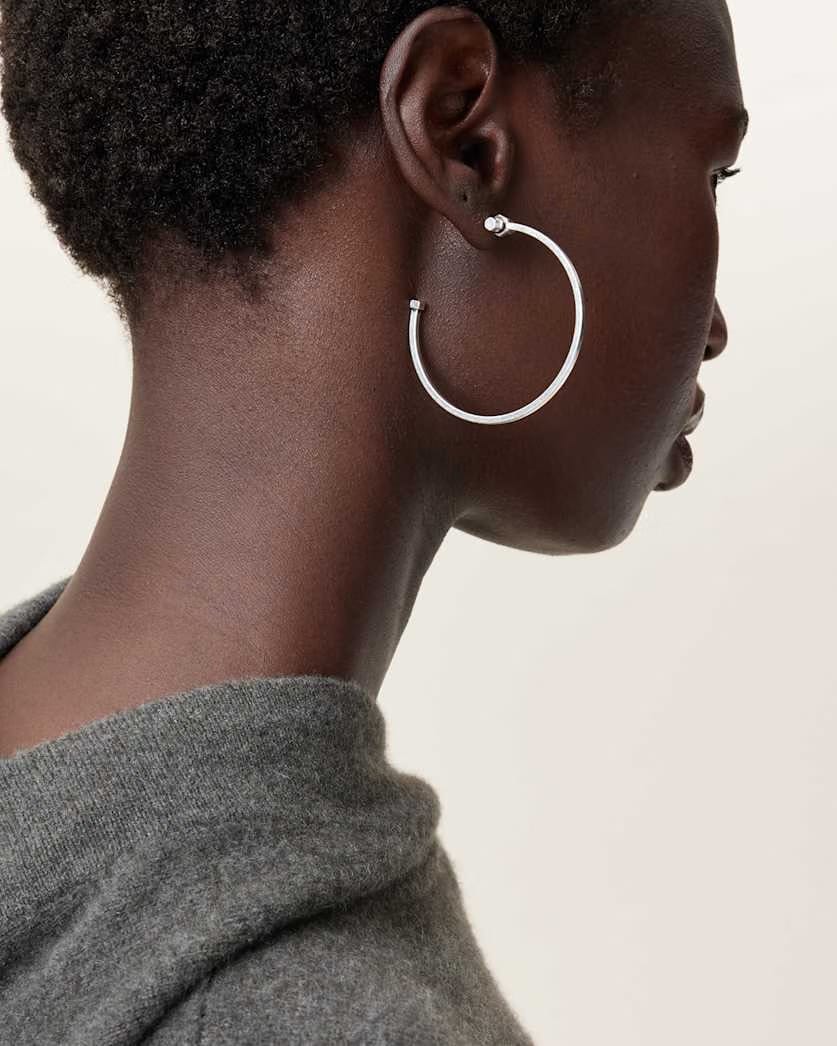 AllSaints Toggle Large Hoop Earrings Women's Warm Silver Women's
