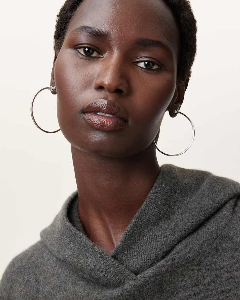 AllSaints Toggle Large Hoop Earrings Women's Warm Silver Women's
