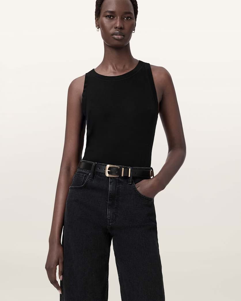 AllSaints Tess Skinny Leather Belt Women's Black Women's