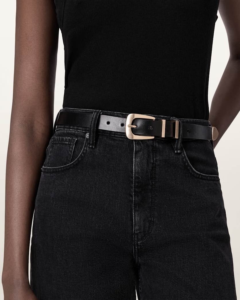 AllSaints Tess Skinny Leather Belt Women's Black Women's
