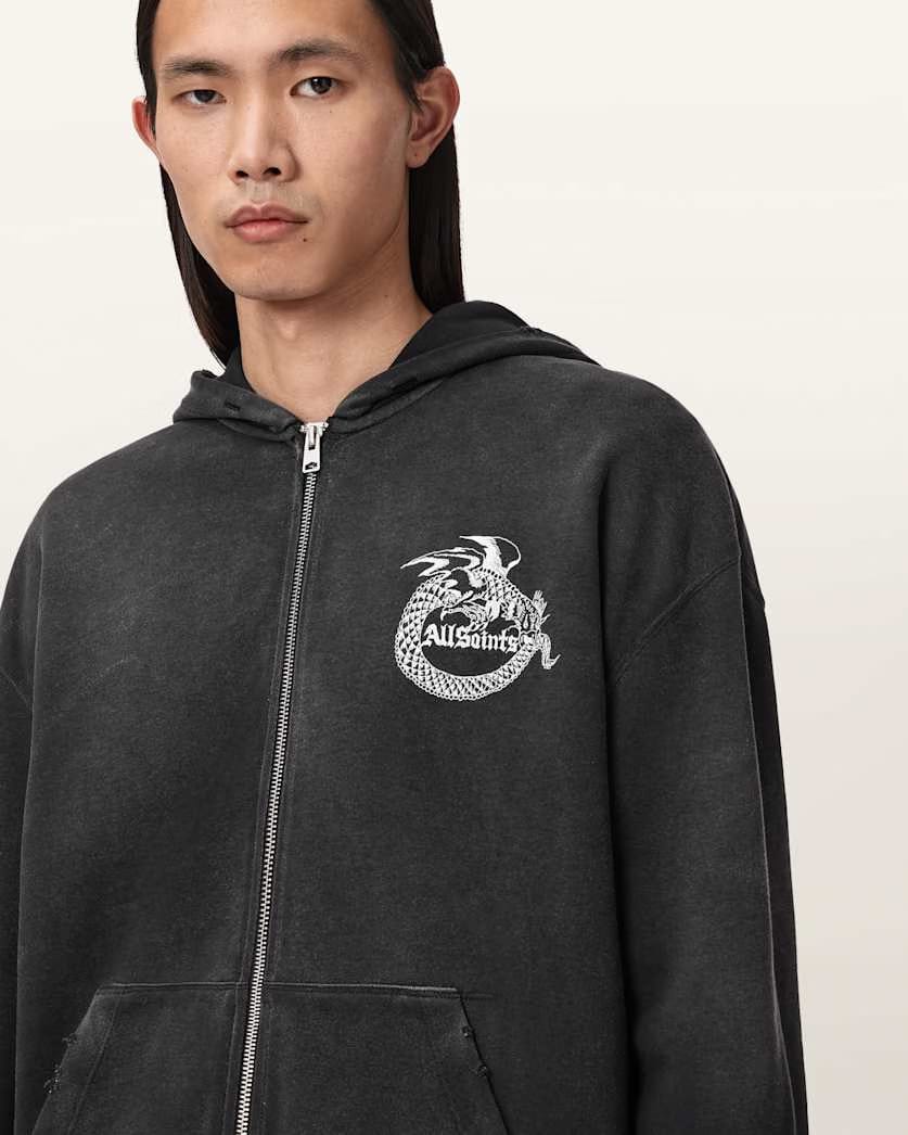 AllSaints Terra Zip Through Hoodie Washed Black