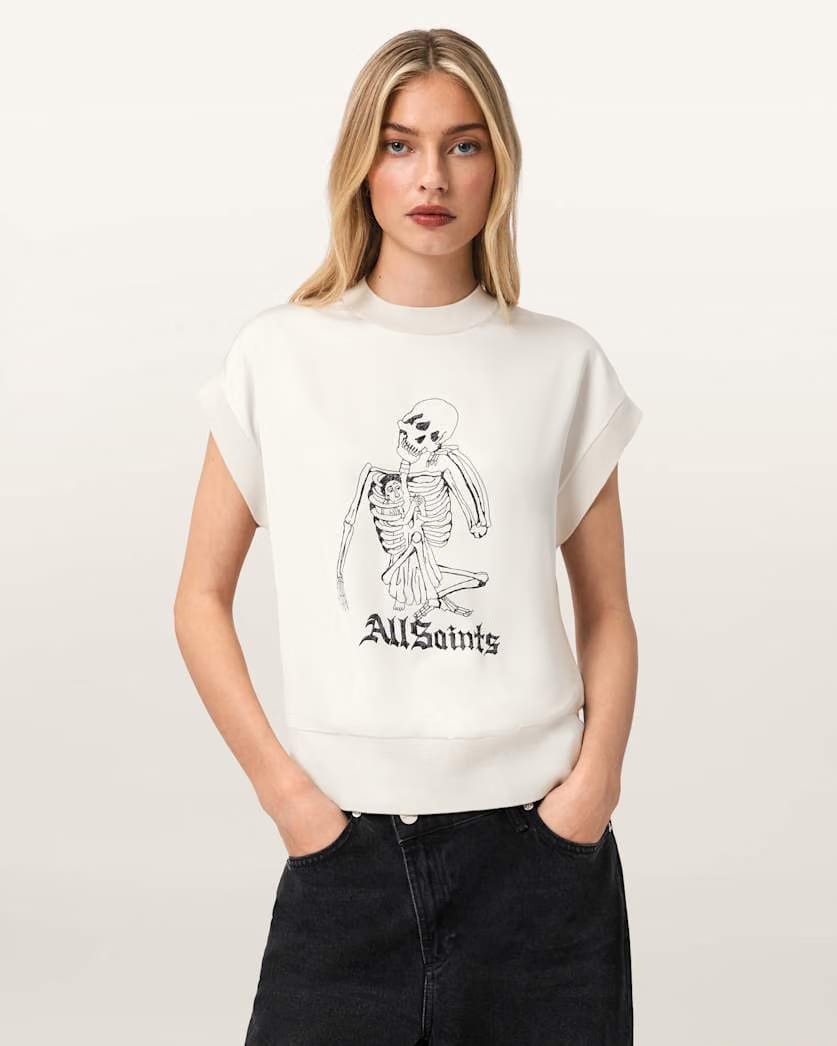 AllSaints Terra Knitted Graphic T Shirt Women's Chalk White Women's