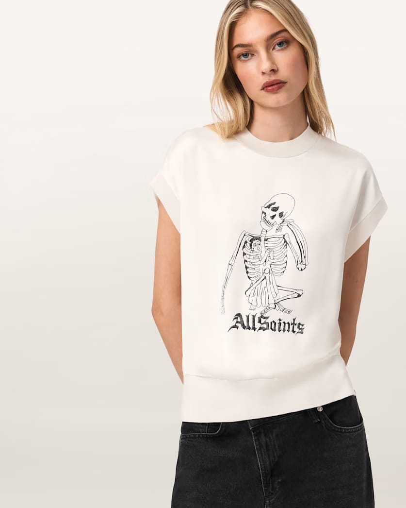 AllSaints Terra Knitted Graphic T Shirt Women's Chalk White Women's
