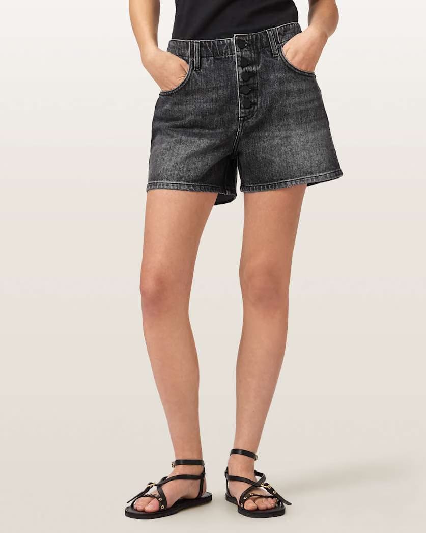 AllSaints Tay Mid Rise Denim Shorts Women's Black Women's