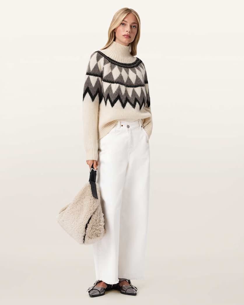 AllSaints Tara Wool Blend Sweater Women's Chalk White/Grey Women's