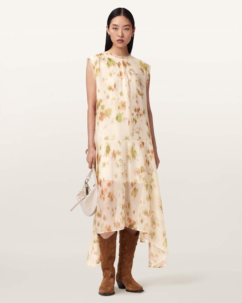 AllSaints Tanner Floral Midi Dress Women's Wildflower White Women's