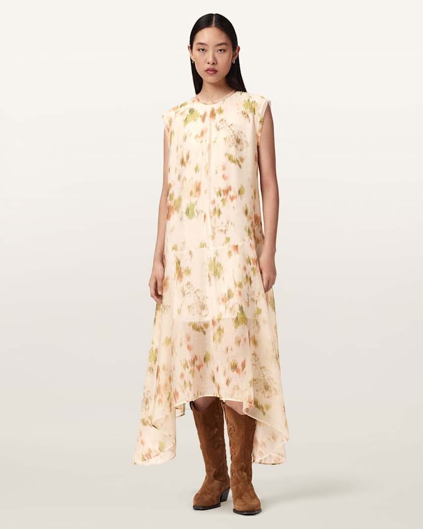 AllSaints Tanner Floral Midi Dress Women's Wildflower White Women's