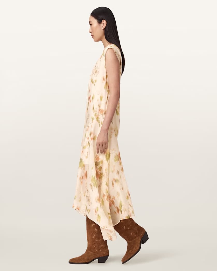AllSaints Tanner Floral Midi Dress Women's Wildflower White Women's