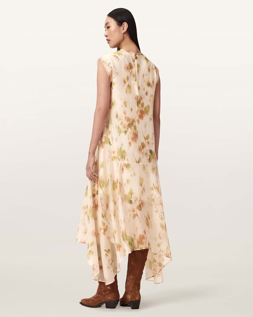 AllSaints Tanner Floral Midi Dress Women's Wildflower White Women's